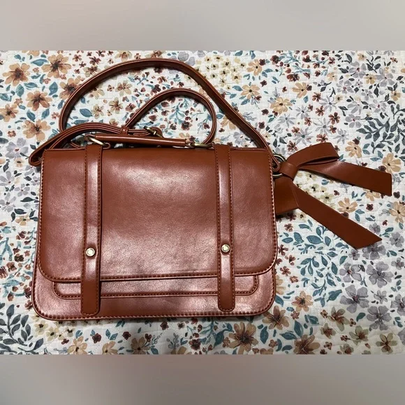 ECOSUSI Brown Vegan Leather Messenger bag with Bow Detail - Picture 5 of 8